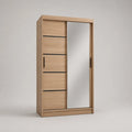 Armoire penderie à 2 portes coulissantes avec miroir en panneaux de particules mélaminés, effet chêne clair, noir et argenté, 120 × 60 × 200 cm