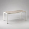 Table à manger extensible rectangulaire en bois et métal, chêne clair et blanc, 120 à 160 x 80 x 75 cm