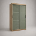 Armoire à 2 portes coulissantes en panneaux de particules et MDF, chêne clair et vert sauge, 120 × 60 × 200 cm