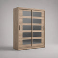 Armoire-penderie en panneaux de particules mélaminés, 2 portes coulissantes avec miroirs gris, chêne clair, 180 × 62 × 215 cm