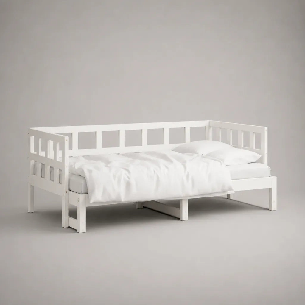 Lit gigogne 2 couchages en pin massif blanc, 90 x 200 cm et 90 x 190 cm