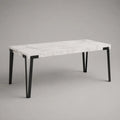 Table à manger rectangulaire 6 personnes en bois MDF effet marbre blanc et métal noir, 160 × 80 × 75 cm