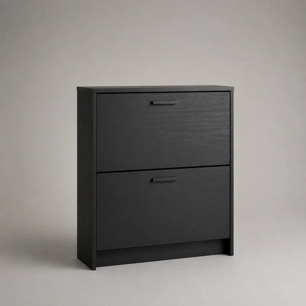 Meuble à chaussures en panneaux de particules noir à 2 abattants, 80 × 24 × 100 cm