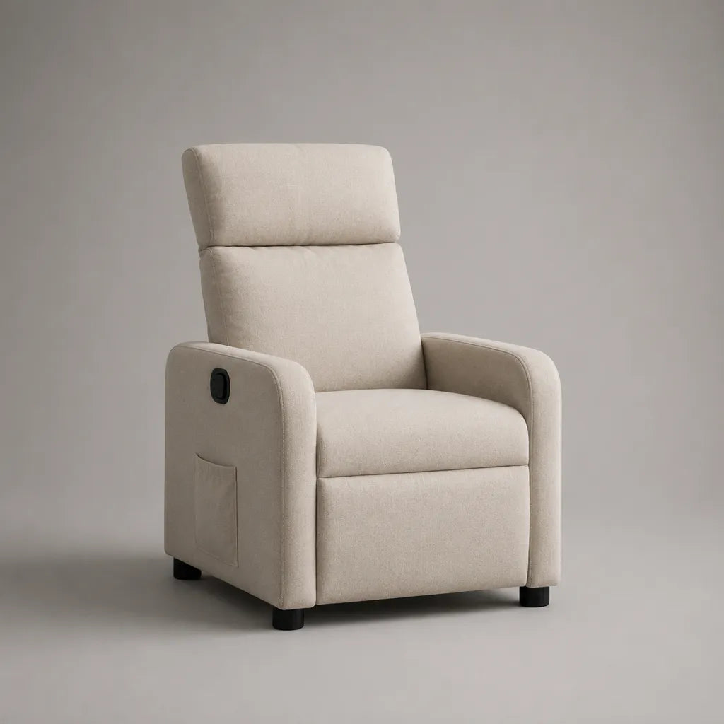 Fauteuil relax manuel inclinable en tissu beige et noir avec repose-pieds, 67 × 82 × 102 cm
