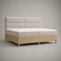 Ensemble lit à sommier tapissier 160 × 200 cm en bois et tissu beige et chêne naturel avec tête de lit, 2 matelas et surmatelas