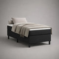 Lit continental 1 place en tissu noir et blanc avec sommier, matelas et surmatelas, 90 × 200 cm
