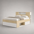 Lit double avec rangements 140 x 190 cm en panneaux de particules mélaminés chêne clair et blanc