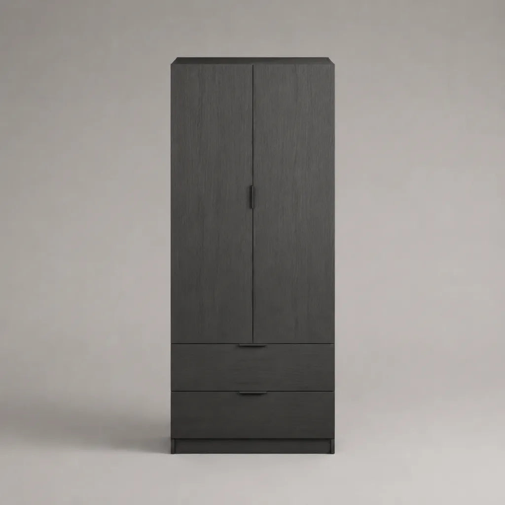 Armoire de rangement en panneaux de particules mélaminés gris anthracite, 2 portes et 2 tiroirs, 80 × 52 × 190 cm
