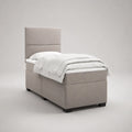 Lit tapissier 1 place avec matelas et tête de lit rectangulaire beige 90 x 200 cm en polyester et MDF