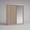 Armoire penderie rectangulaire à 2 portes coulissantes en panneaux de particules et MDF avec miroir, chêne clair, 160 × 60 × 200 cm