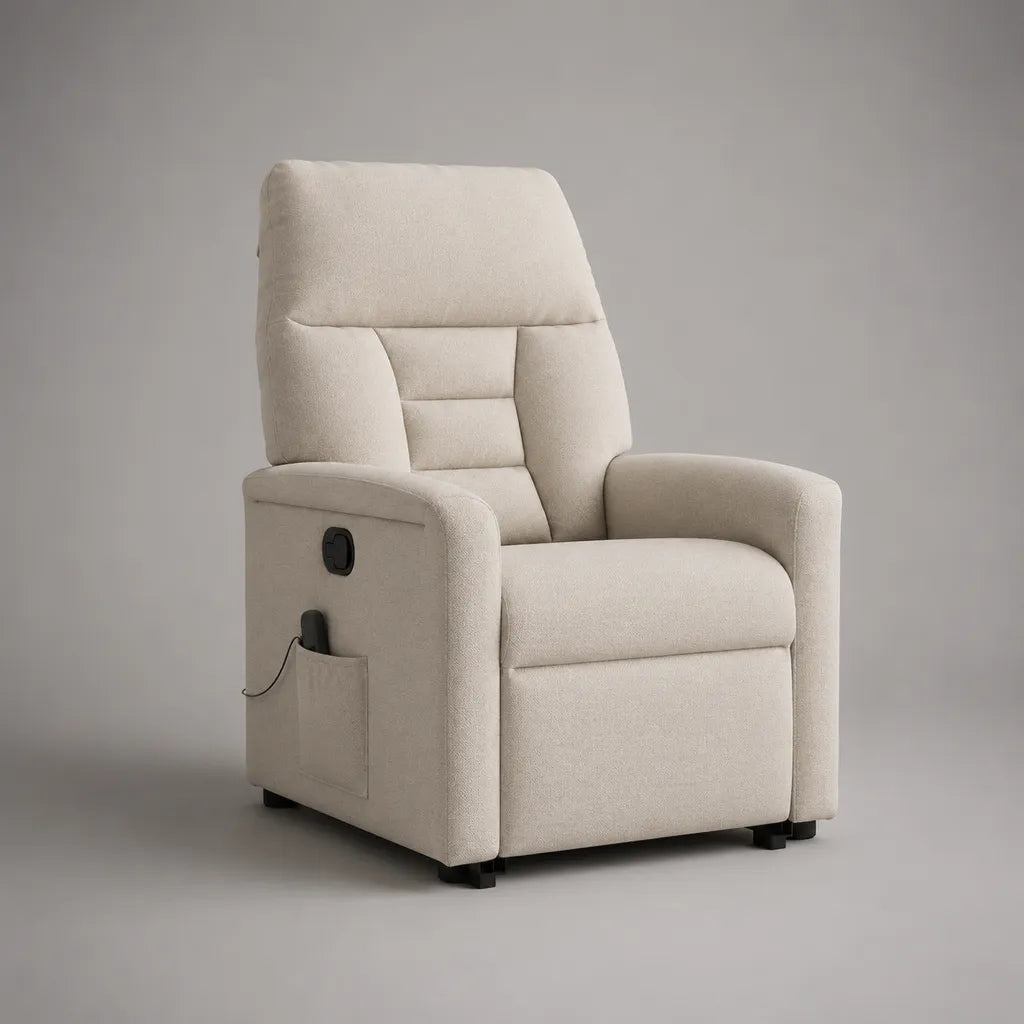 Fauteuil relax électrique en tissu bouclé beige à dossier haut, 76 × 91 × 105 cm