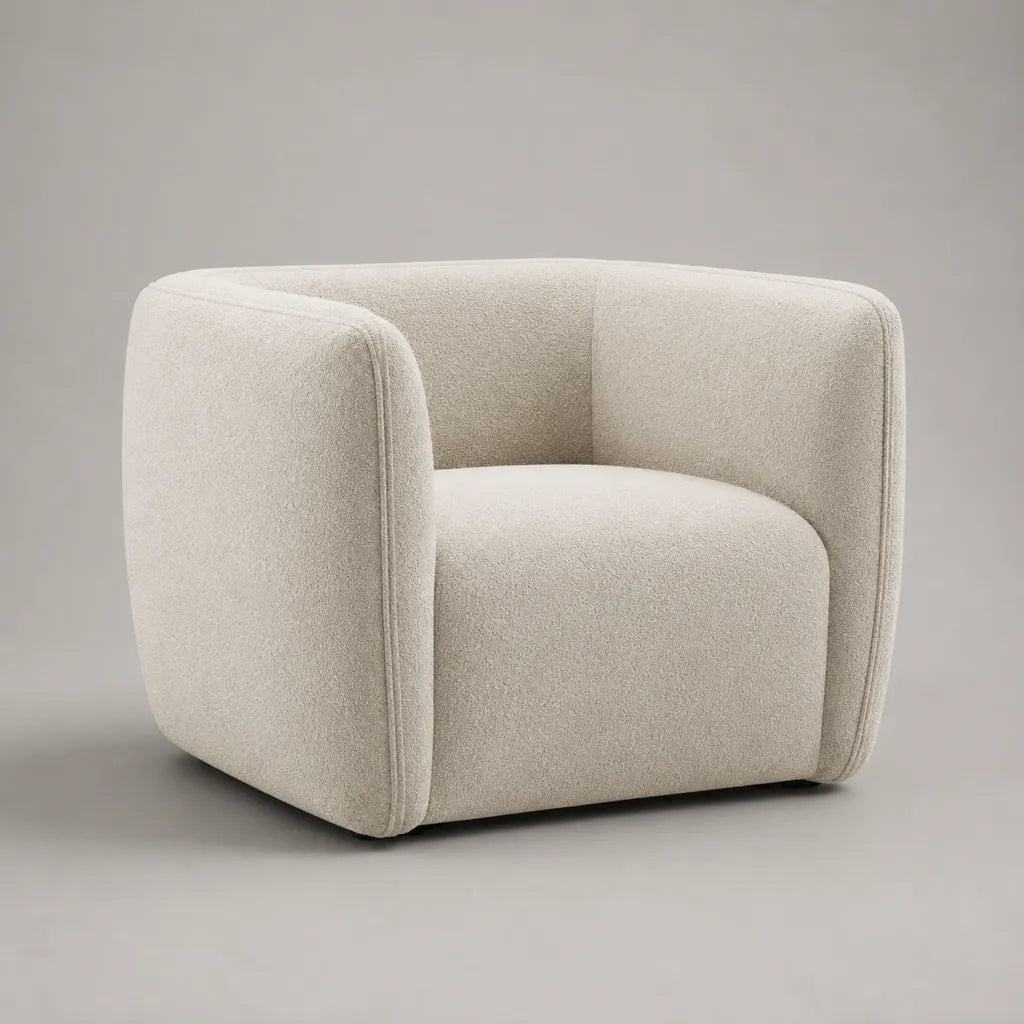 Fauteuil 1 place en tissu bouclé crème avec dossier enveloppant – 82 × 78 × 72 cm