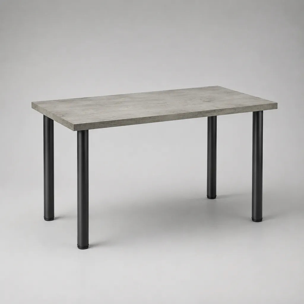 Table à manger rectangulaire en bois et acier, gris effet béton et noir, 120 × 70 × 75 cm