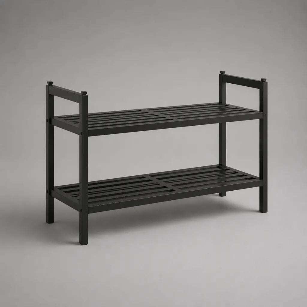 Meuble à chaussures en acier noir à 2 niveaux, 80 × 30 × 55 cm