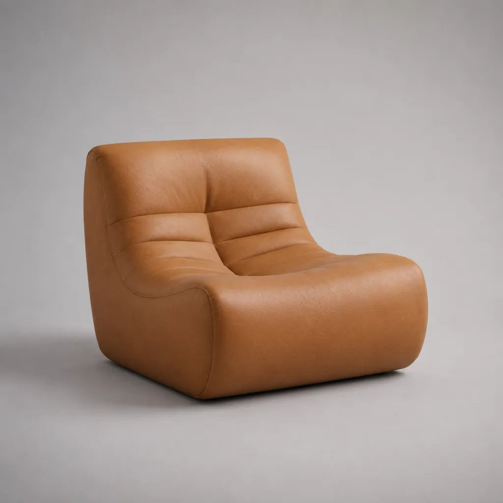 Fauteuil de détente sans accoudoirs en cuir synthétique camel, 90 × 95 × 83 cm